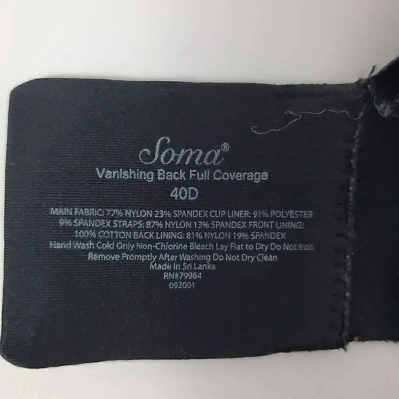 SOMA Vanishing Back Full Coverage Bra‎ SZ 40D Black Molded Cup Adjustable Strap - Picture 3 of 4